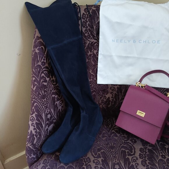 Stuart Weitzman Over-the-Knee Navy Blue Suede Boots - Picture 1 of 6